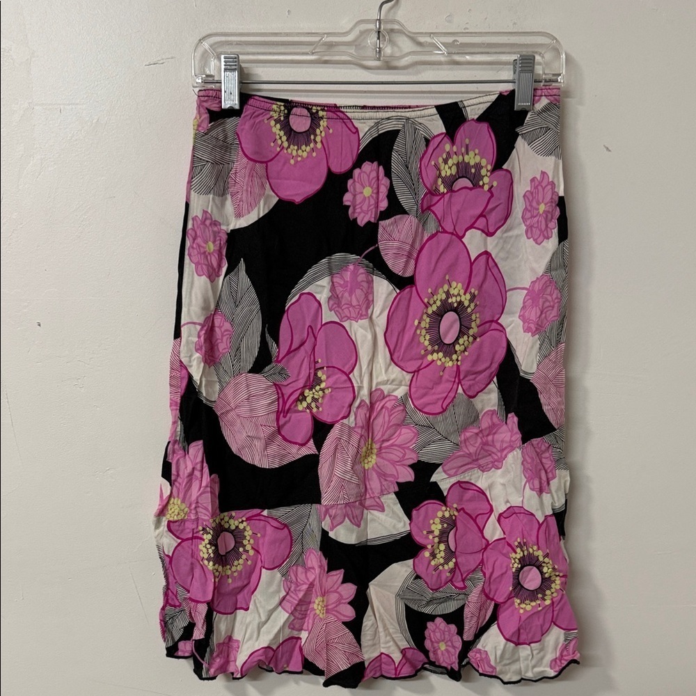 Roxy Pink and Black Floral A-Line Skirt Y2K vintage